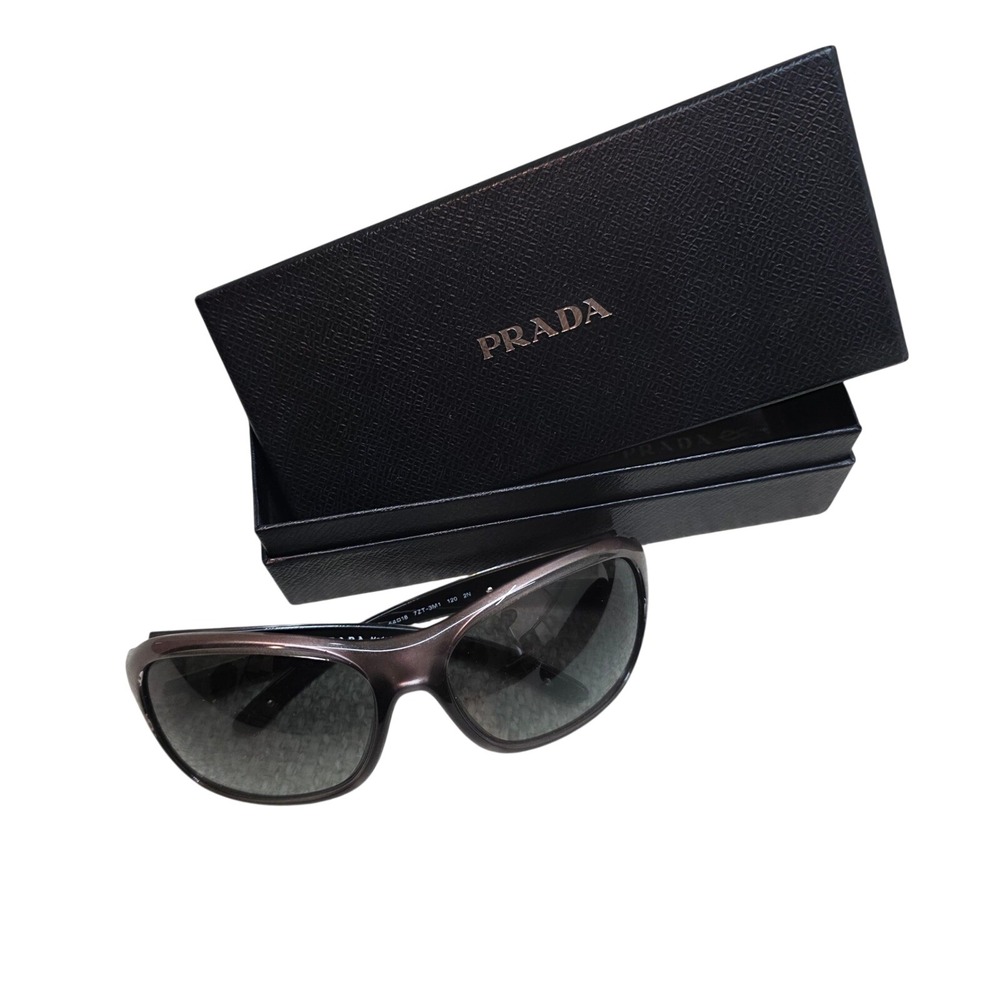 Prada SPR 15L Sunglasses Bronze Wrap Frame Grey Gradient Lens Italy 64-18-120